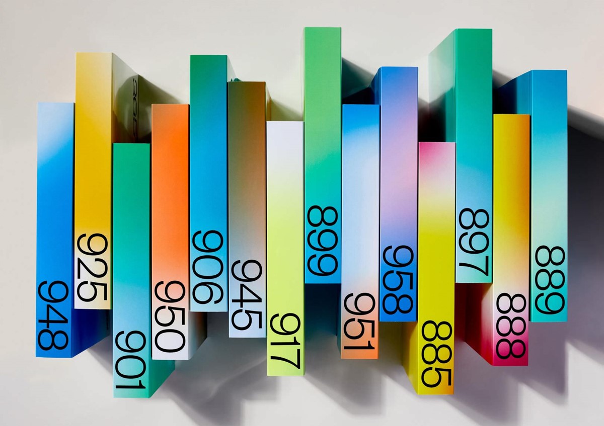 Fedrigoni 365 2021 calendar promo multi-coloured spines.