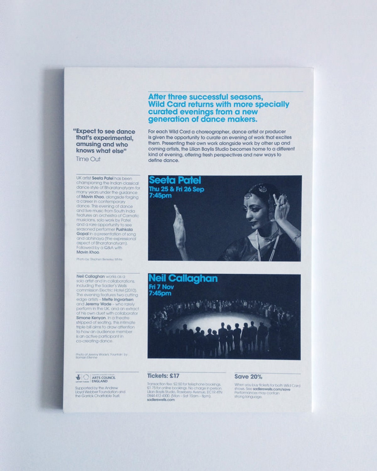 Sadler's Wells. Wildcard season 3. Flyer back. Identity and design by Superfried. Manchester.