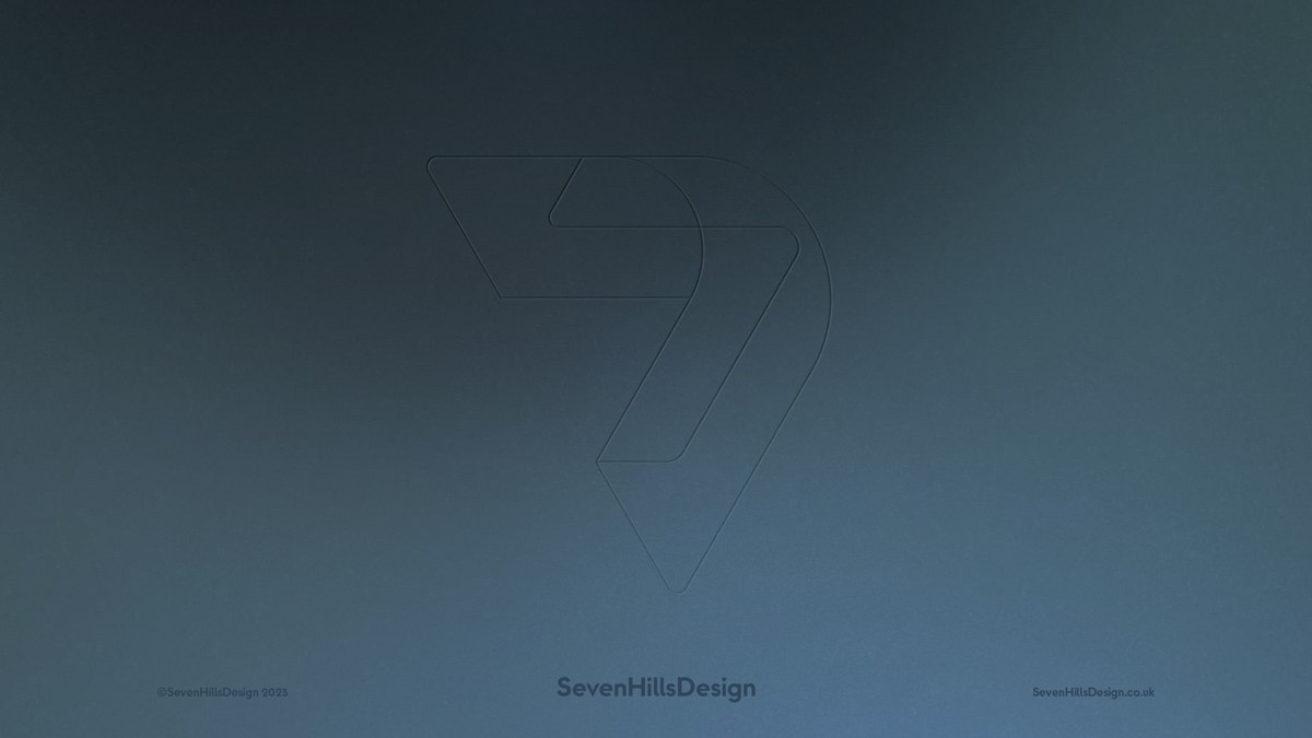 Seven Hills Design. Logo emboss sign-off by design studio Superfried. Manchester.