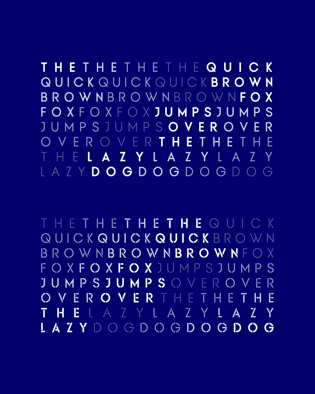 KAPITAL – the quick brown fox in 4 weights + stencil. Uppercase typeface designed by Superfried