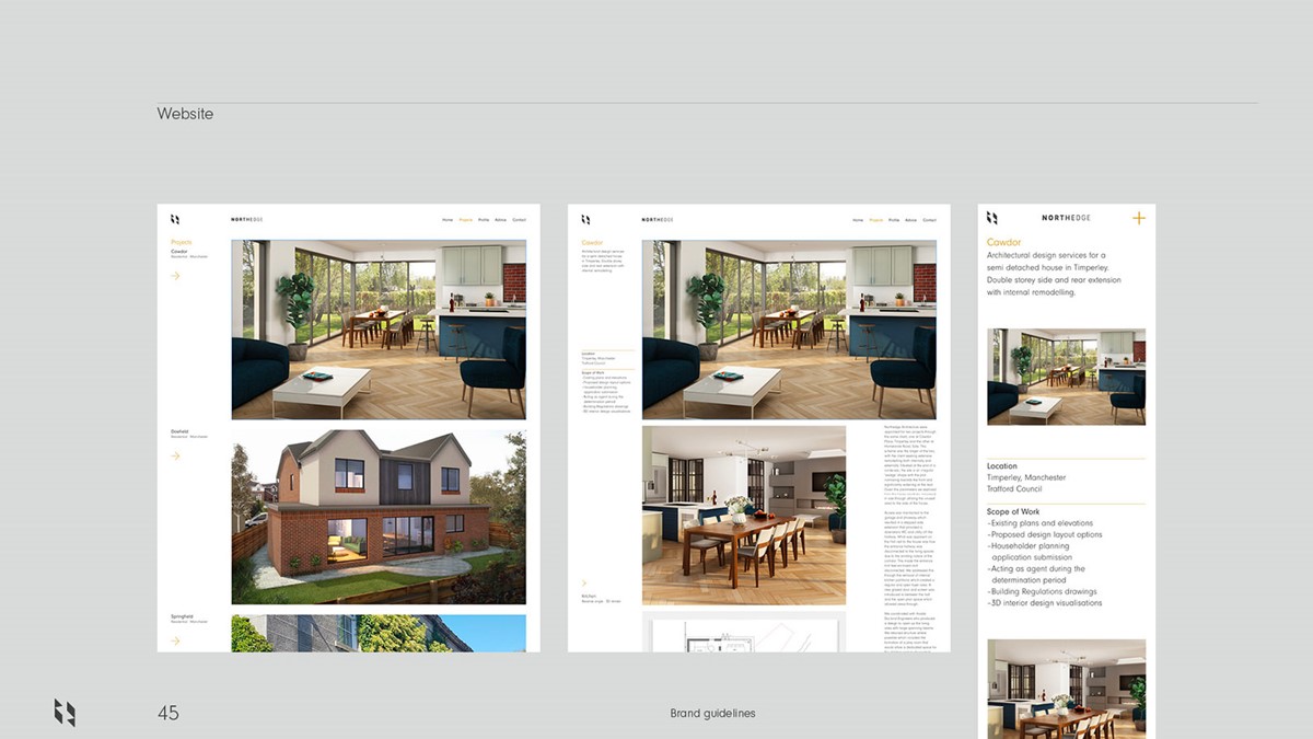 Northedge Architecture. Website photographic page layouts by design studio Superfried. Manchester.