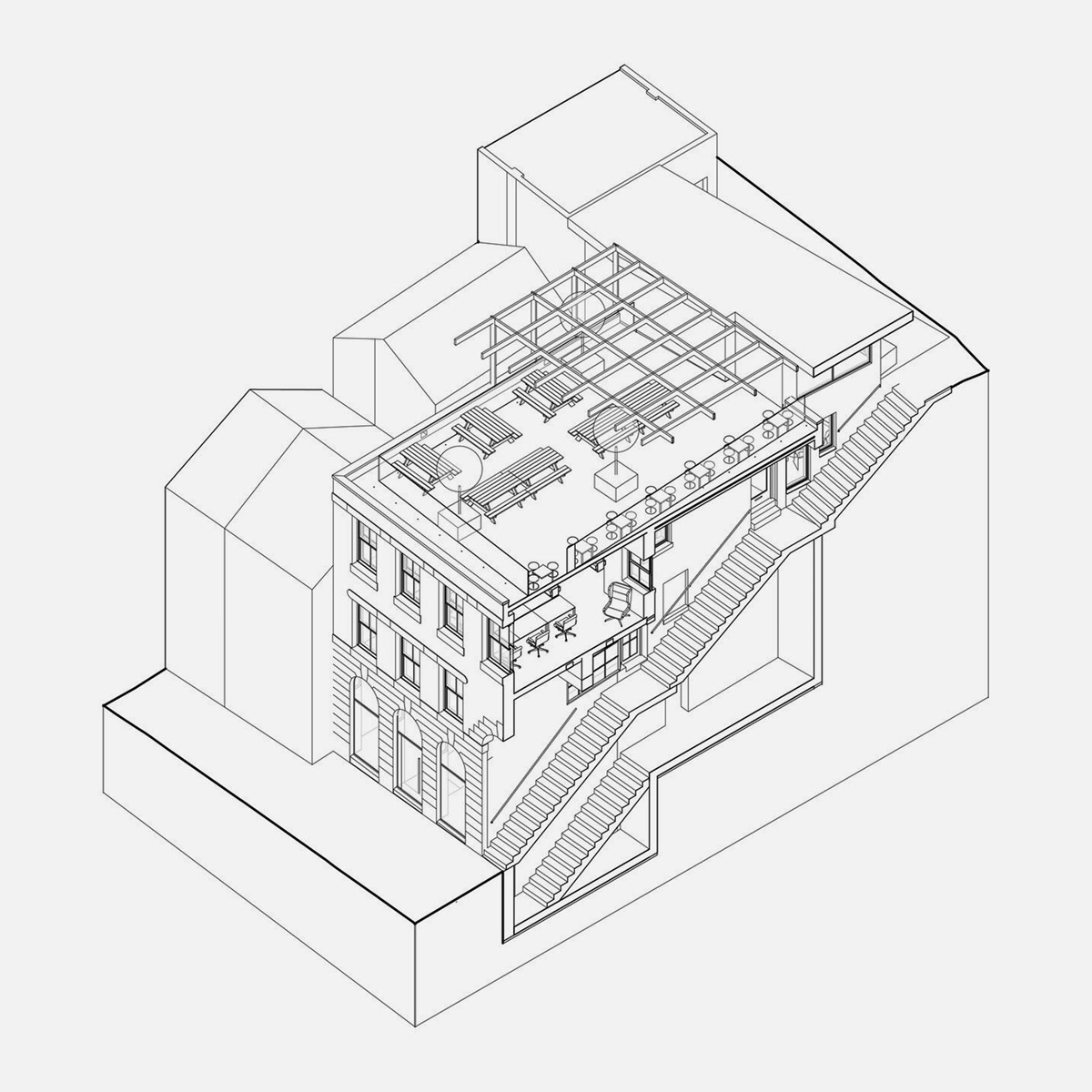 Mustard. Coworking space development 3D plans. Kelsall Architects. 
