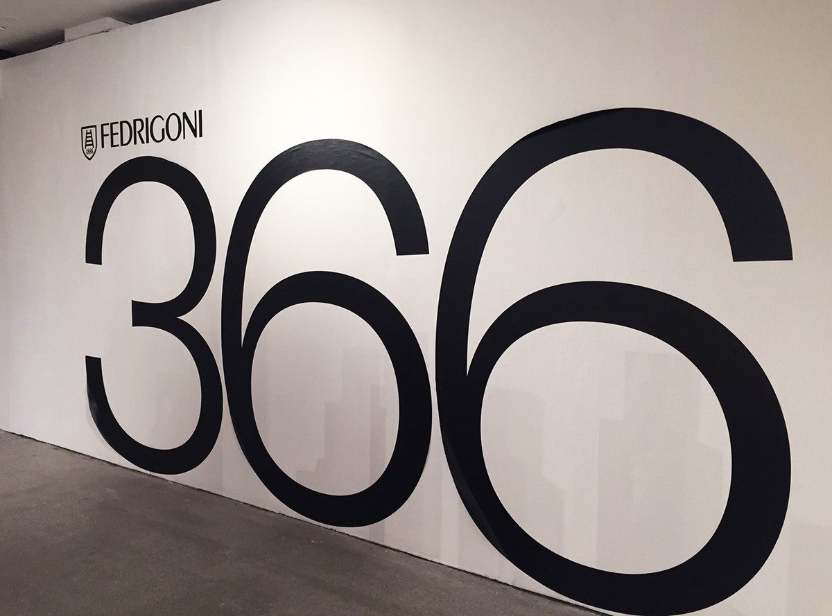 Fedrigoni 366 calendar exhibition. Logo wall vinyls.