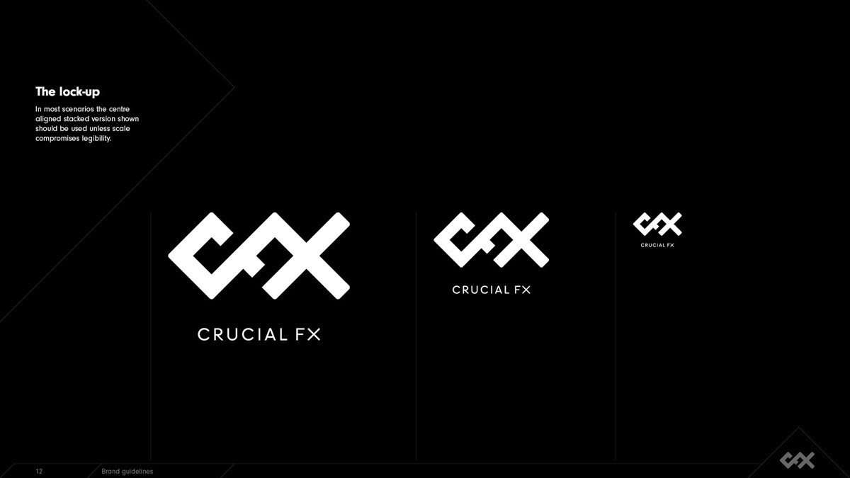 Crucial FX. Stacked logo lock-up by design studio Superfried. Manchester.