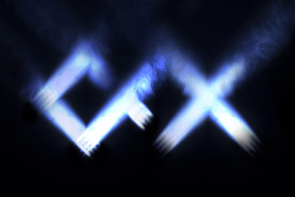Crucial FX. Lights logo render by design studio Superfried. Manchester.