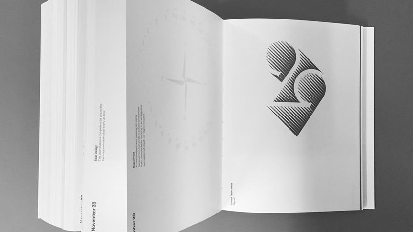Fedrigoni 365 2019. Bespoke numerals – 29 – book spread. Design by Superfried.