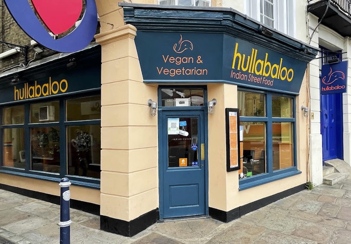 Hullabaloo. Indian Street Food. Restaurant signage, Greenwich. Brand identity design by Superfried.