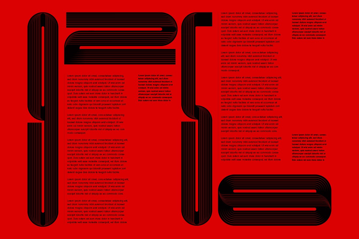 1896. Type experiment test spread. Bespoke typography design by Superfried.