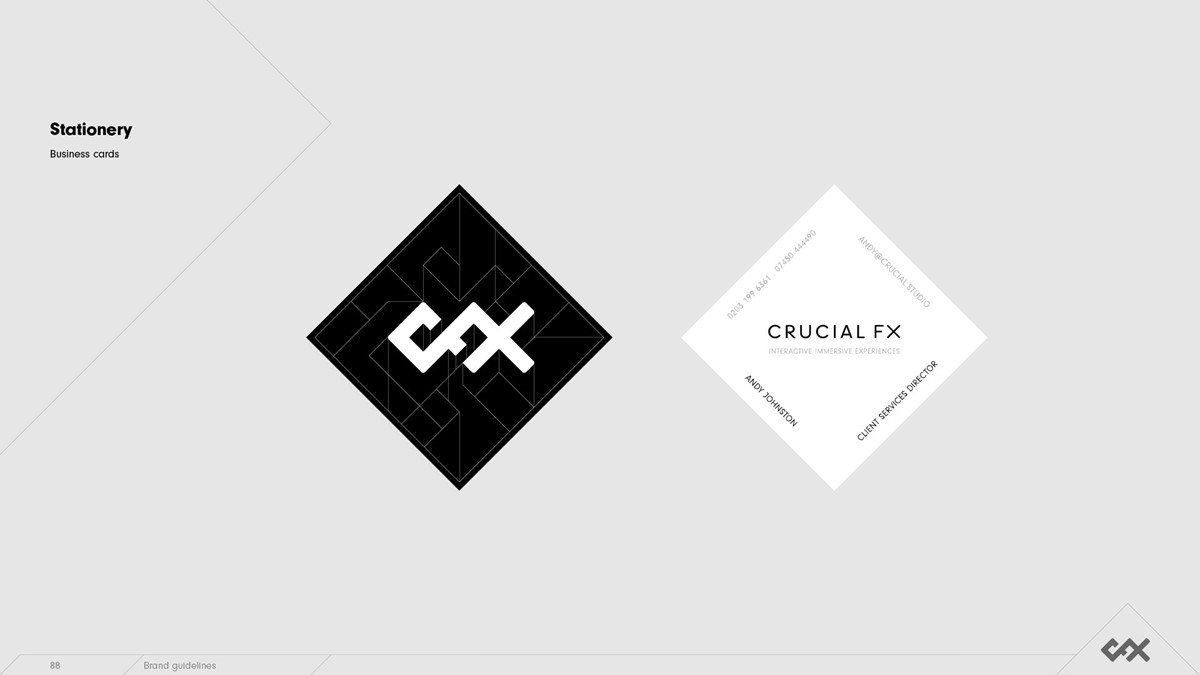 Crucial FX. Square business cards by design studio Superfried. Manchester.