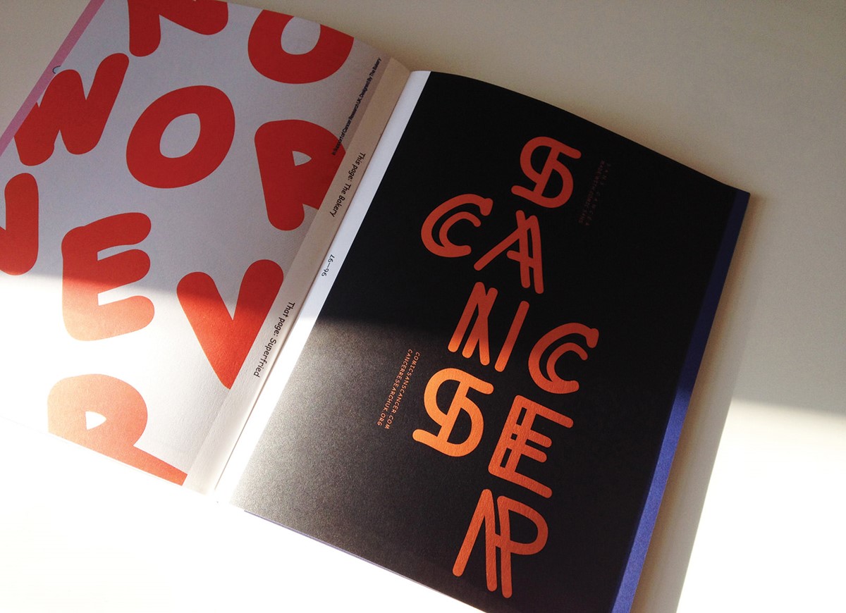 Comic Sans for Cancer. Charity exhibition book. Submission by Superfried studio.