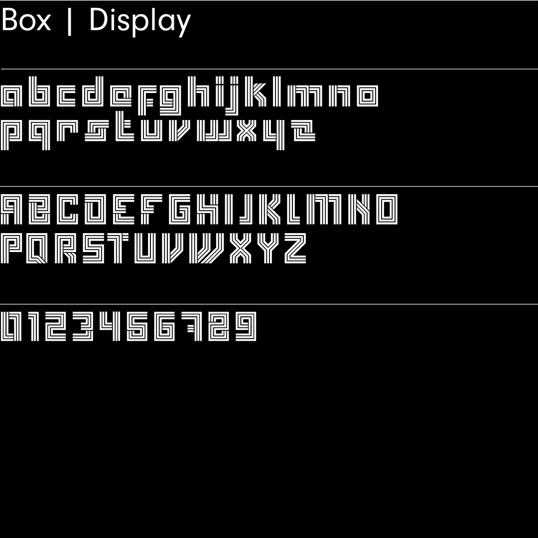 Box – Geometric, retro sans-serif typeface designed by Superfried design studio, Manchester. 
