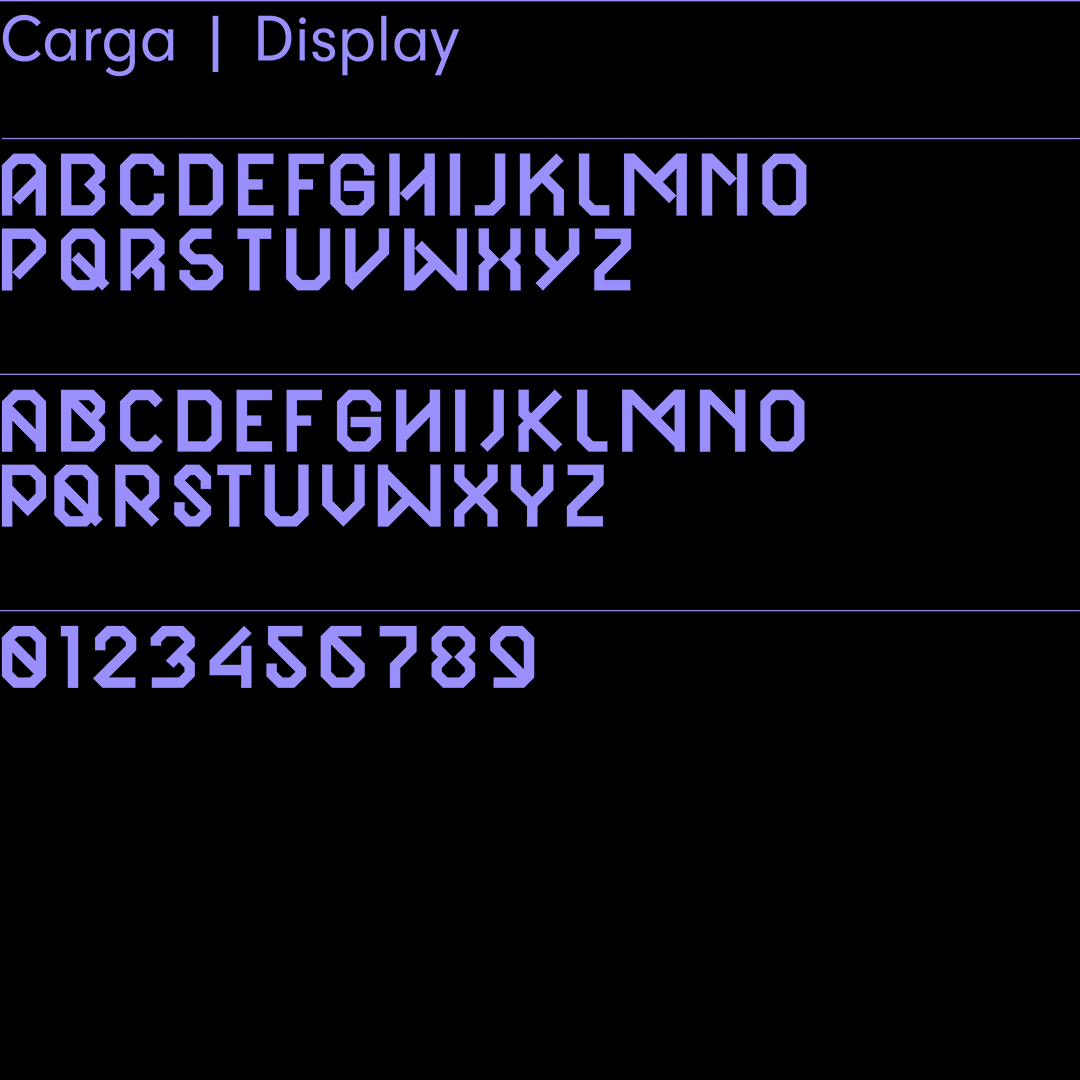 Carga – Robust, angular sans-serif typeface designed by Superfried design studio, Manchester. 