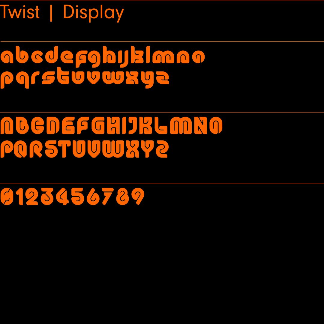 Twist – Experimental retro sans-serif typeface designed by Superfried design studio, Manchester. 