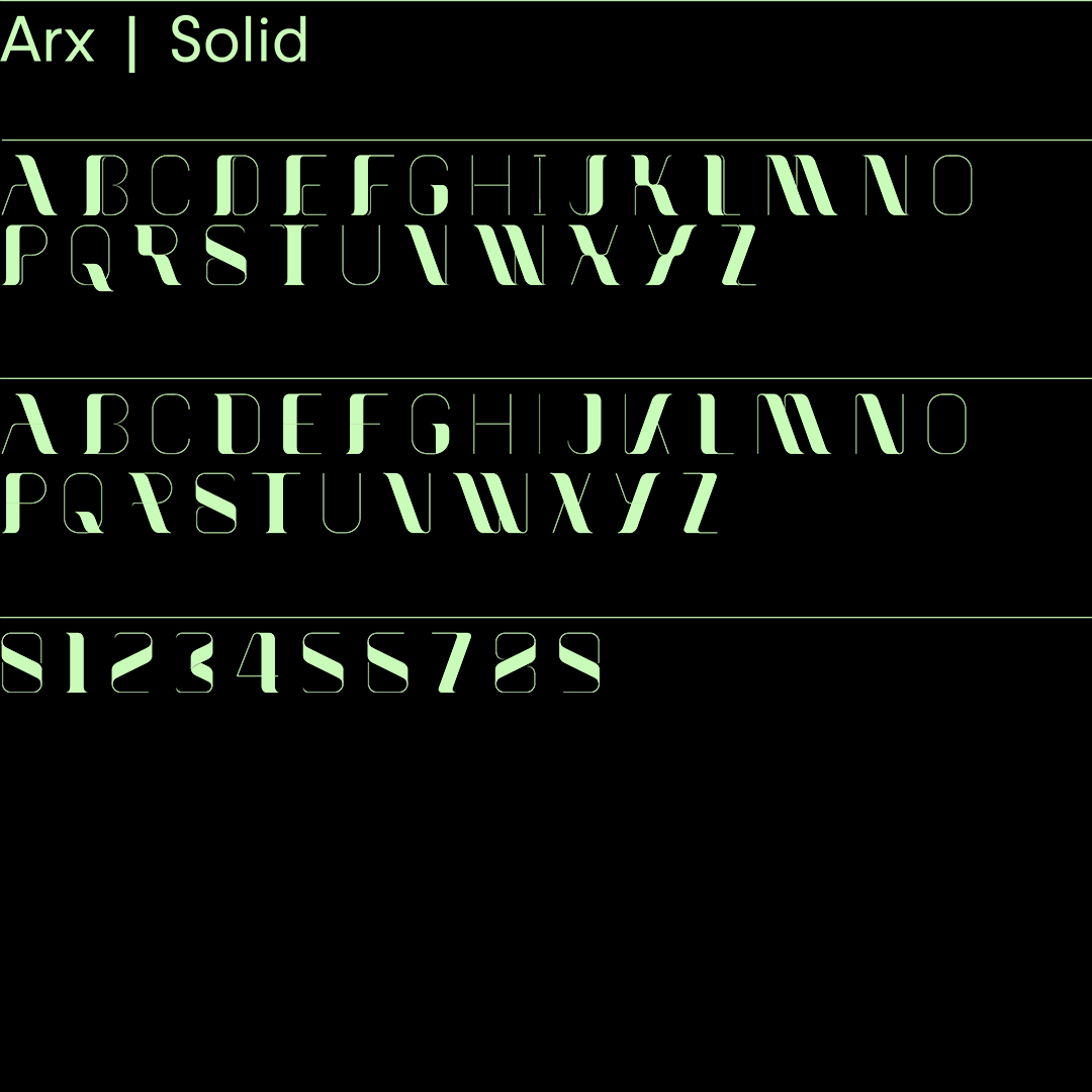 Arx – Experimental Serif typeface designed by Superfried design studio, Manchester. 