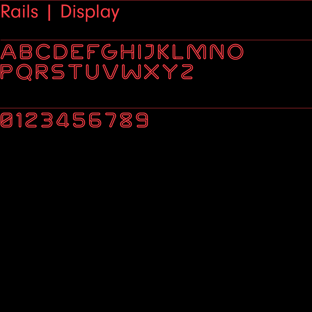 Rails – Geometric, retro sans-serif typeface designed by Superfried design studio, Manchester. 
