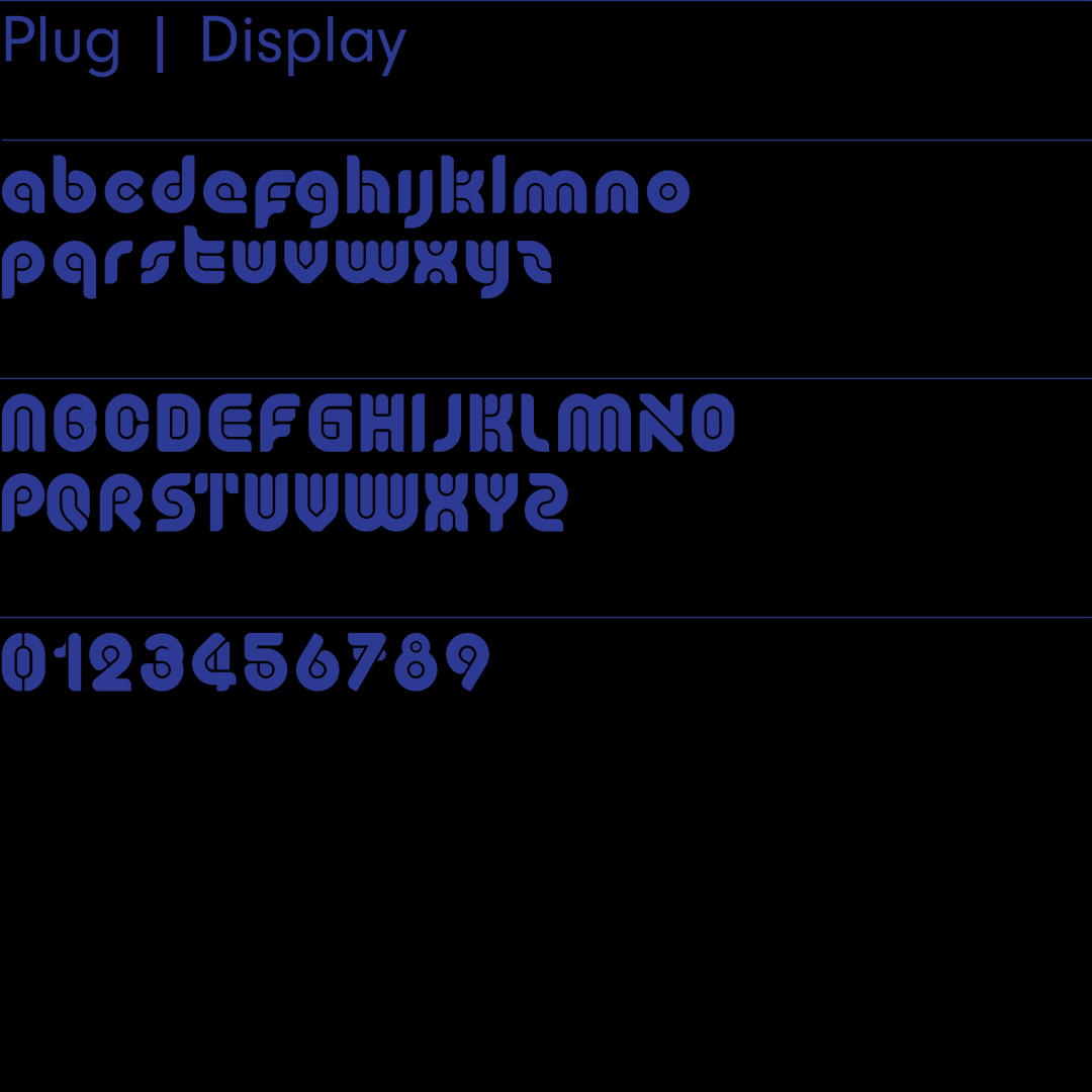 Plug – Experimental, retro sans-serif typeface designed by Superfried design studio, Manchester. 