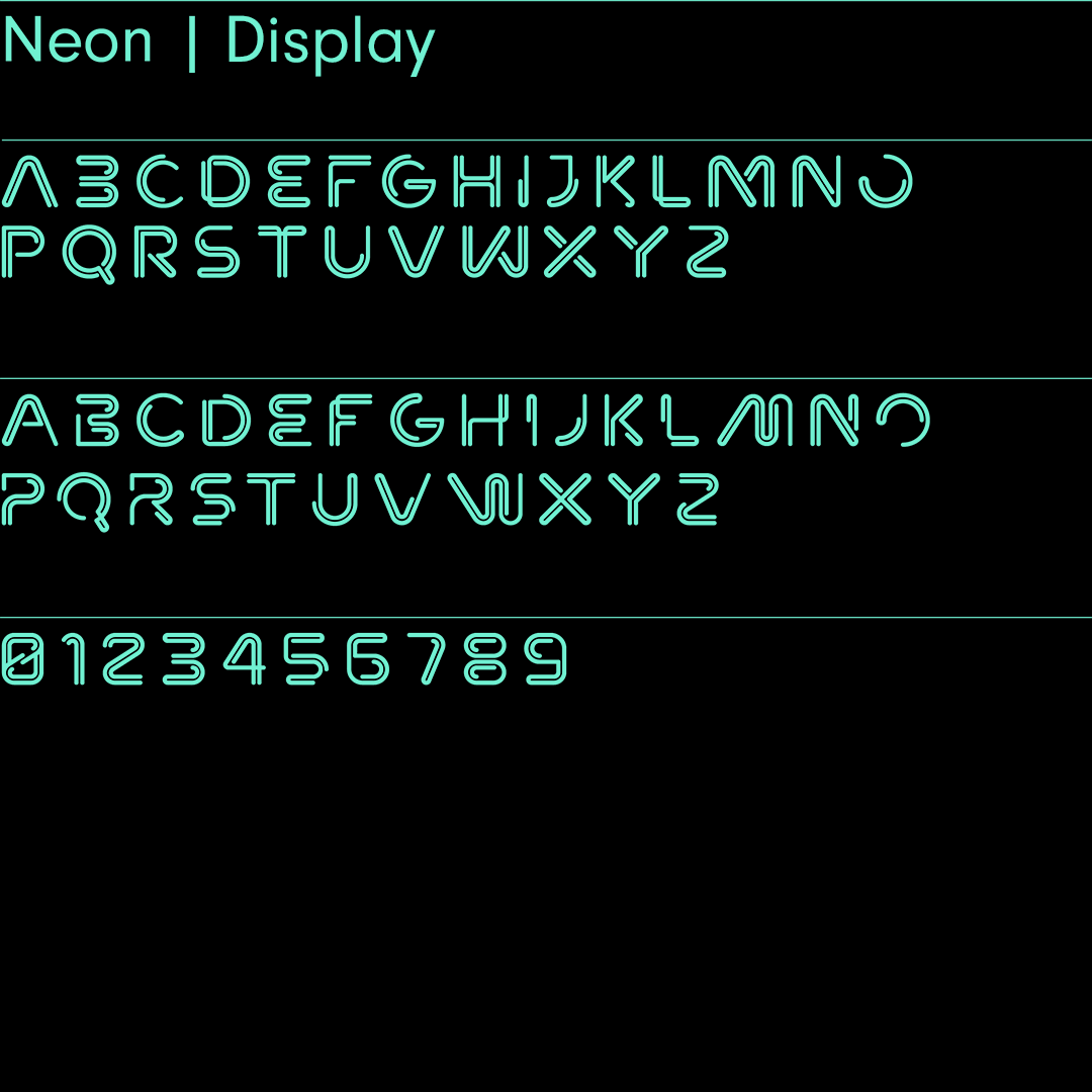 Neon – Experimental sans-serif typeface designed by Superfried design studio, Manchester. 