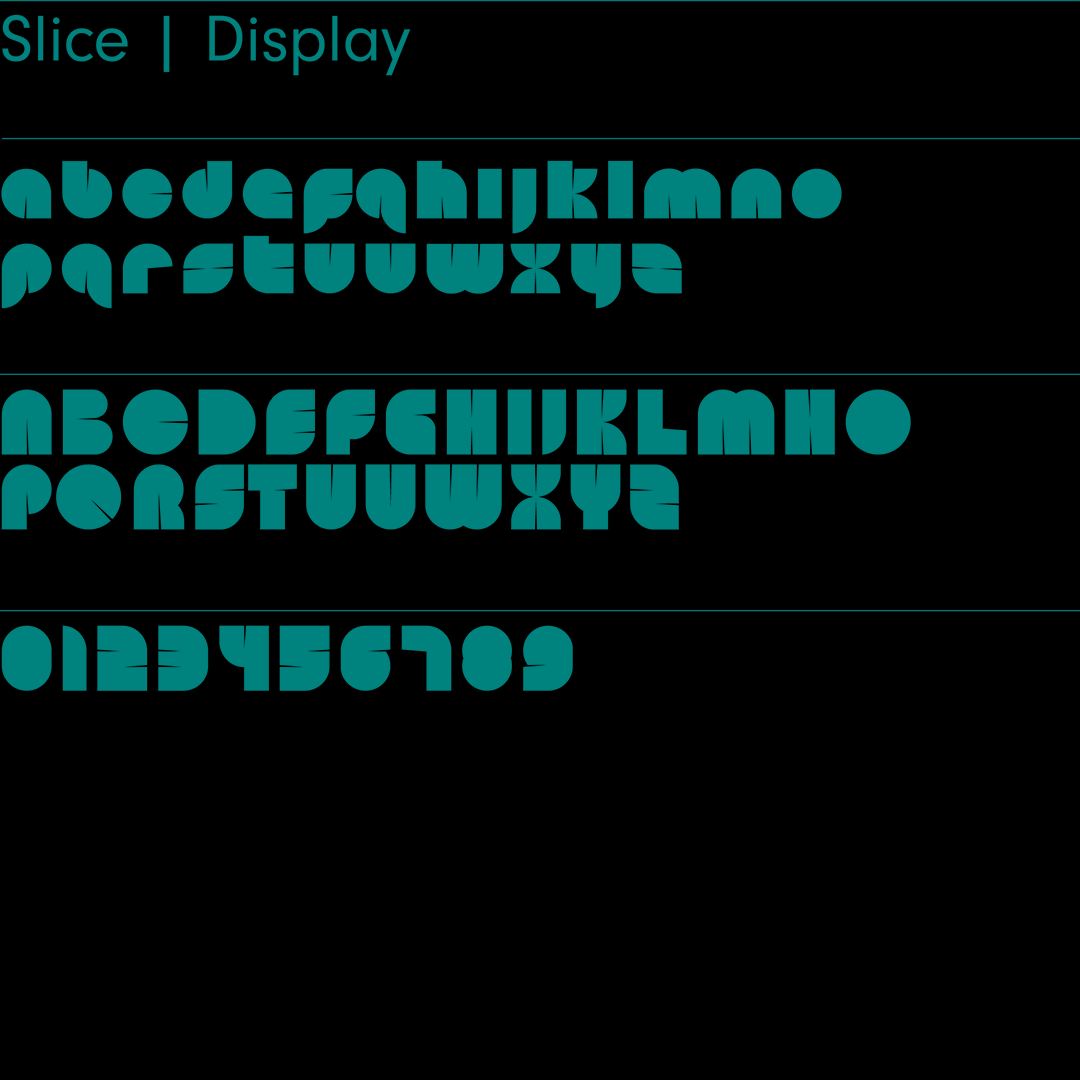 Slice – Geometric, retro sans-serif typeface designed by Superfried design studio, Manchester. 